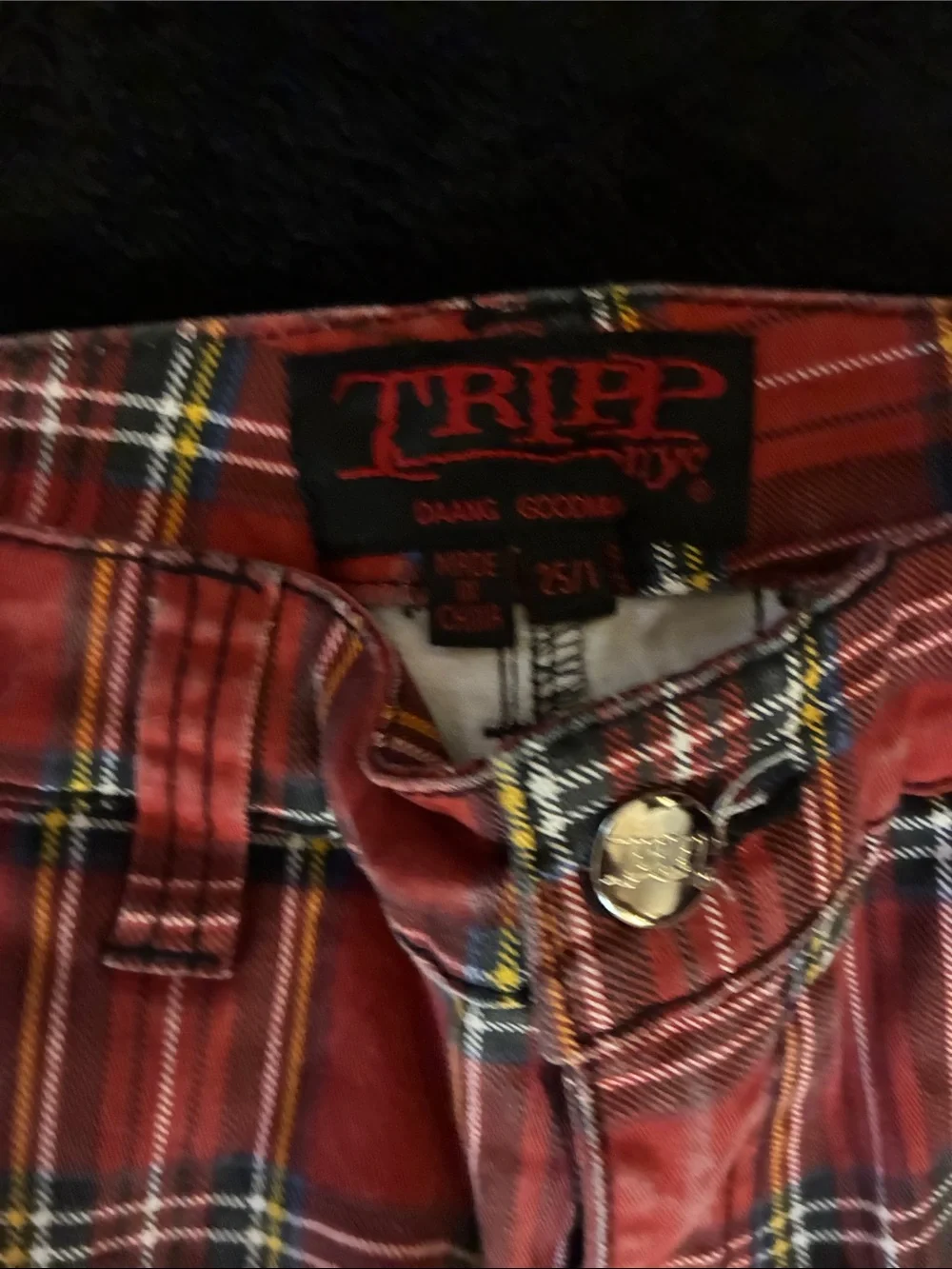 Tripp NYC Red Plaid Cargo Pants with Black Straps size 25